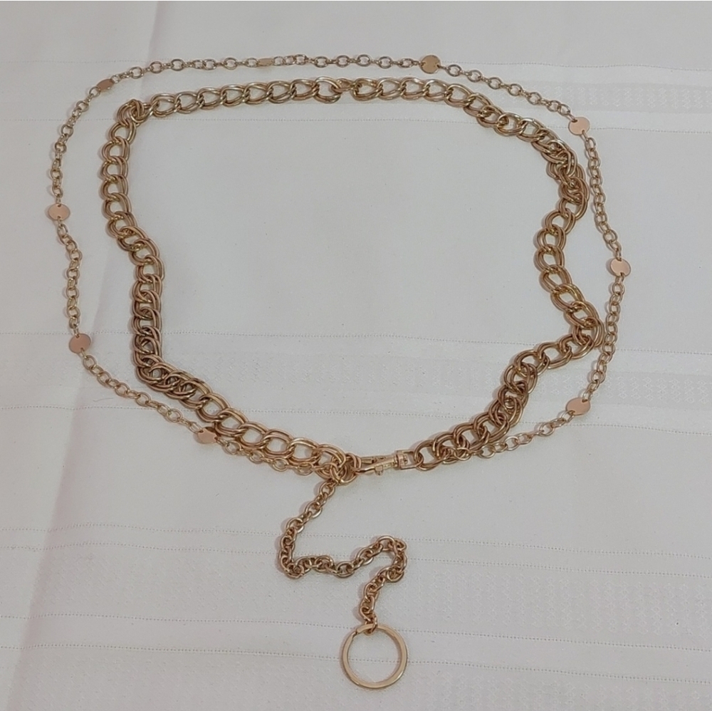 Women's 2-Row Layered Chain Gold Tone Belt Approximately 48" Long - Picture 1 of 6